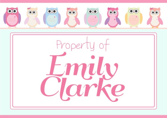 Owl Girls name stickers back to school